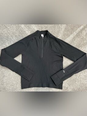 DSG Womens Run Grid Long Sleeve Athletic Top Black Small 1/4 Zip NEW